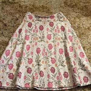 Anthropologie Pink and Cream Floral A-Line Skirt